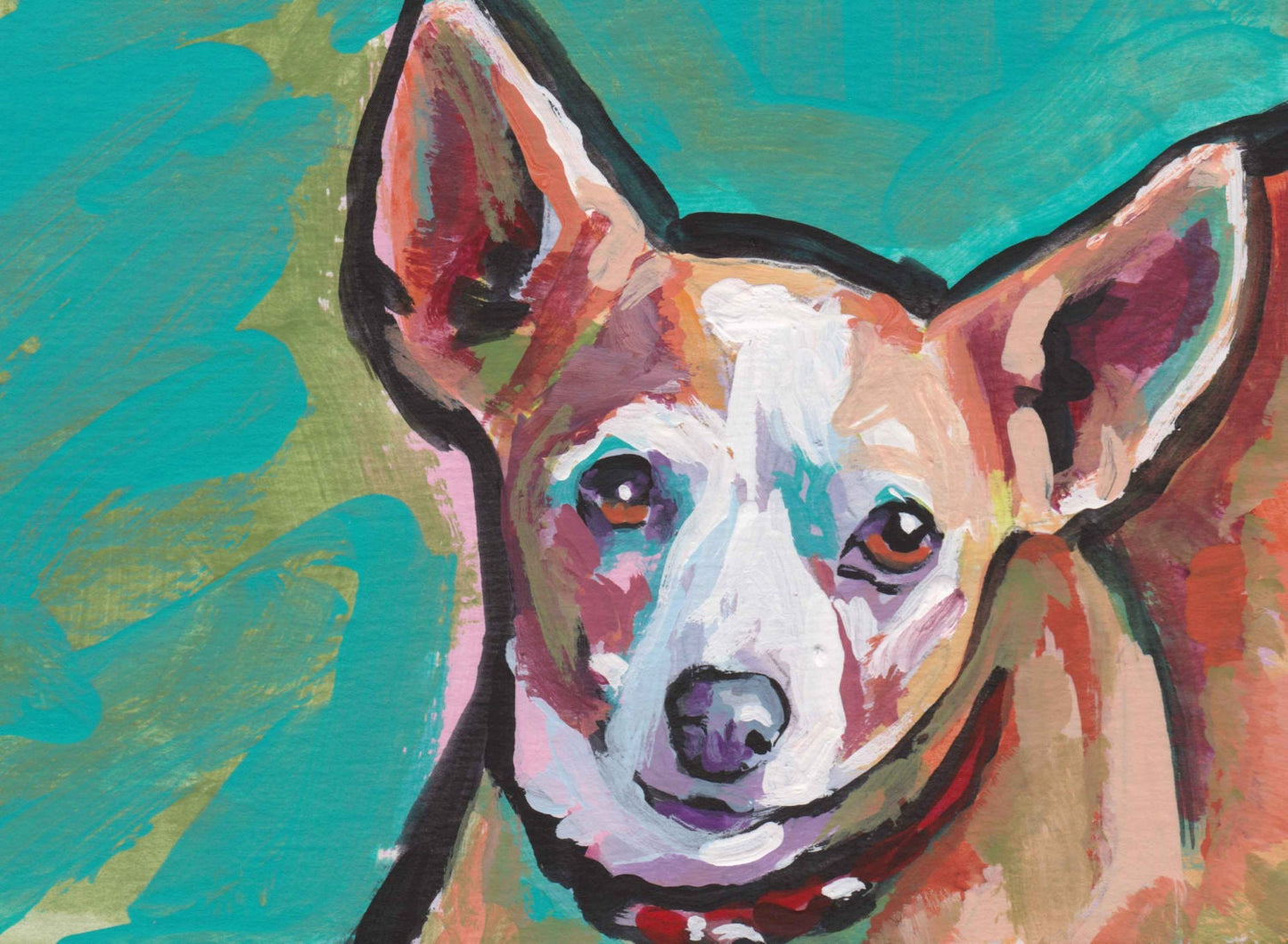 Rat Terrier dog portrait pop art print of painting bright colors 13x19"