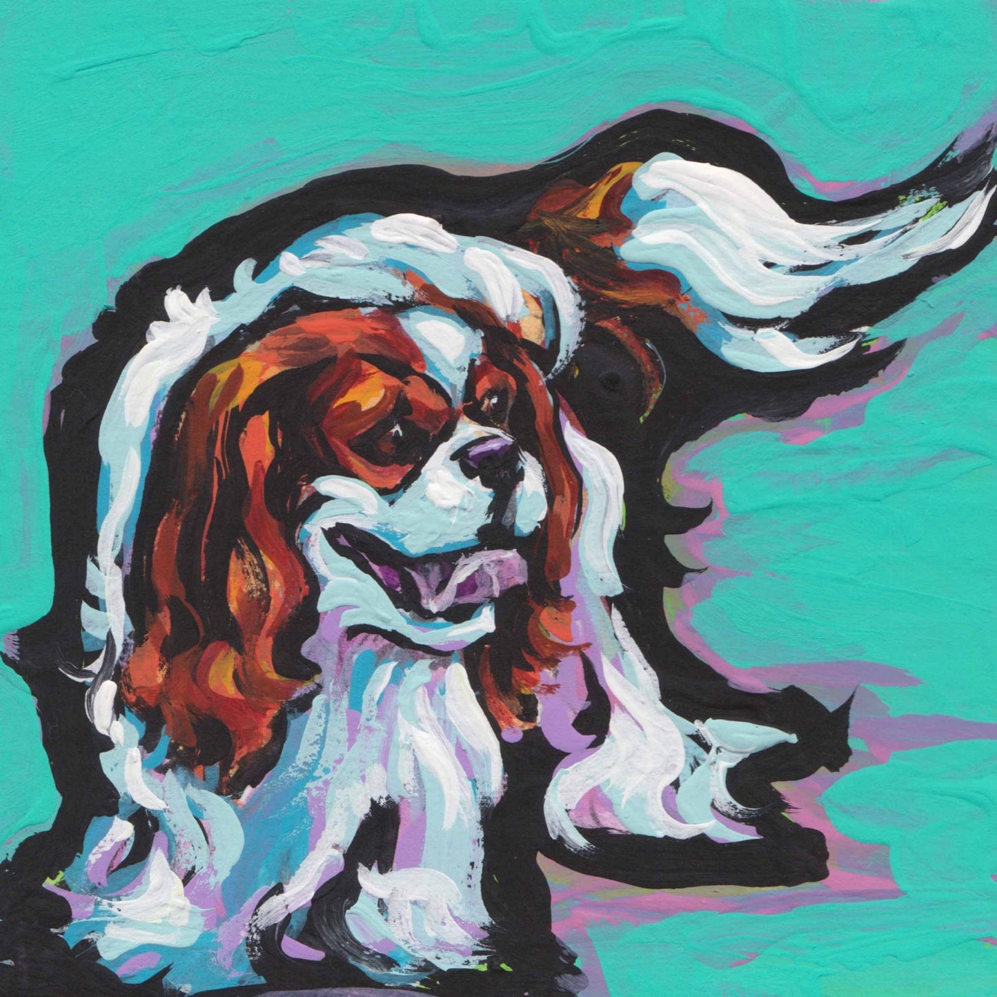 Blenhem Cavalier King Charles Spaniel art print of pop art painting bright color happy dog art 12x12"