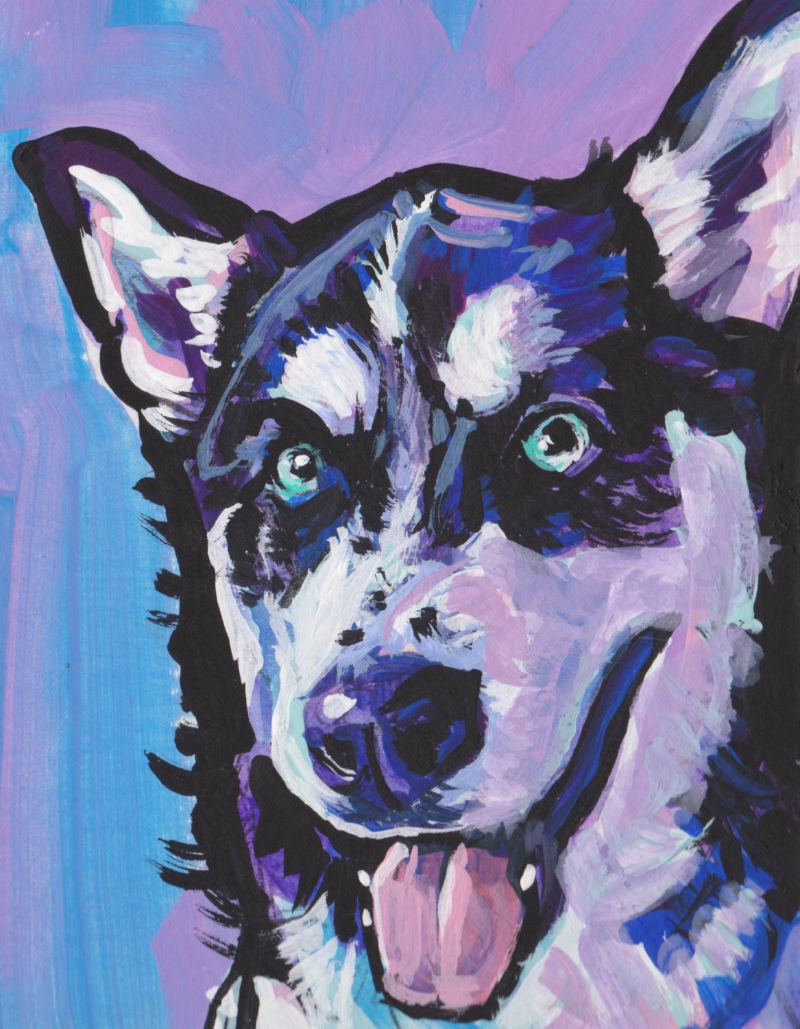 fun SIBERIAN HUSKY pop art print bright colorful dog portrait art 8.5x11"
