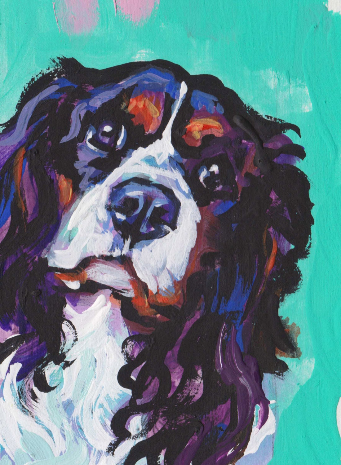 Cavalier King Charles Spaniel Dog art print pop art bright colors 13x19