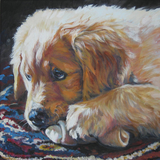 Golden Retriever dog art puppy print of LAShepard painting 8x8"