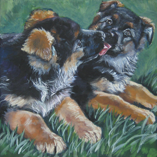 German Shepherd dog art CANVAS print of LA Shepard painting 8x8