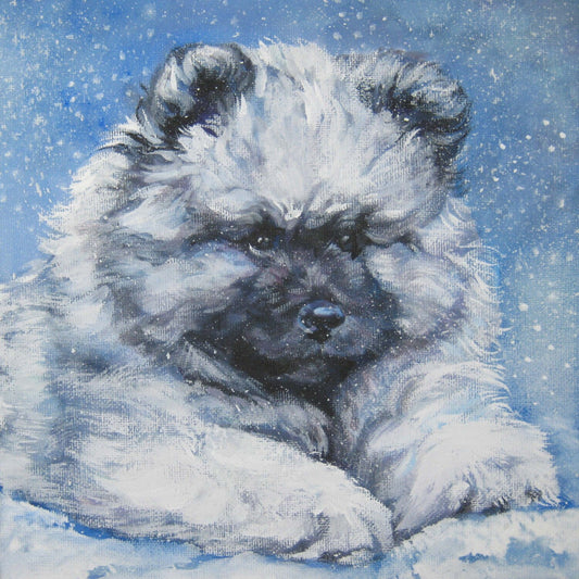 Keeshond CANVAS print of LA Shepard painting 8x8 dog art