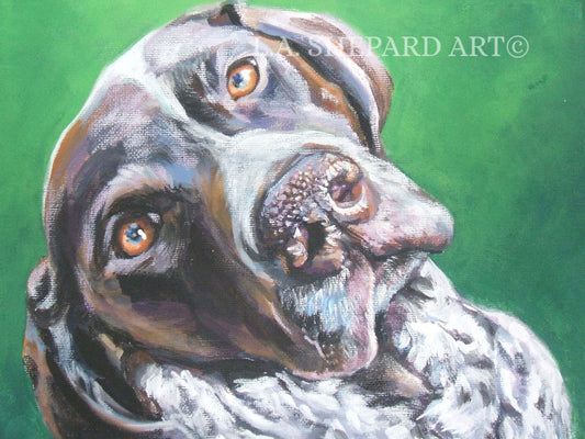 GSP German Shorthaired POINTER dog portrait ART print of LAShepard painting 12x16"