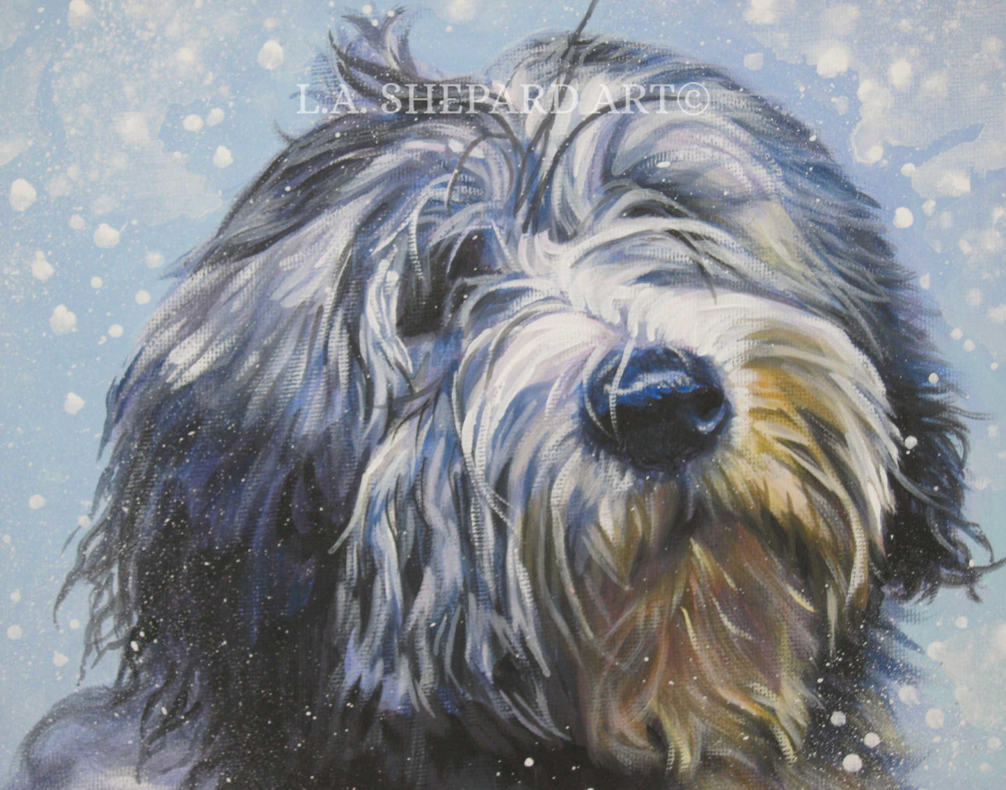 Polish Lowland Sheepdog POLSKI dog PORTRAIT art canvas PRINT of LAShepard painting 8x10"