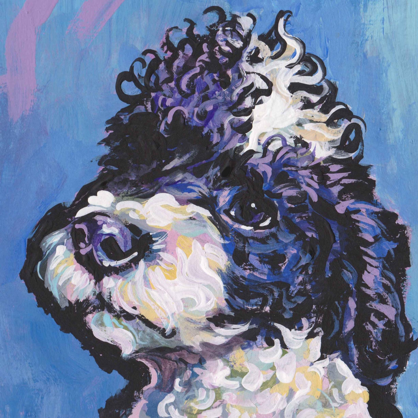 black and white POODLE dog portrait art PRINT pop art bright colorful 8x8"