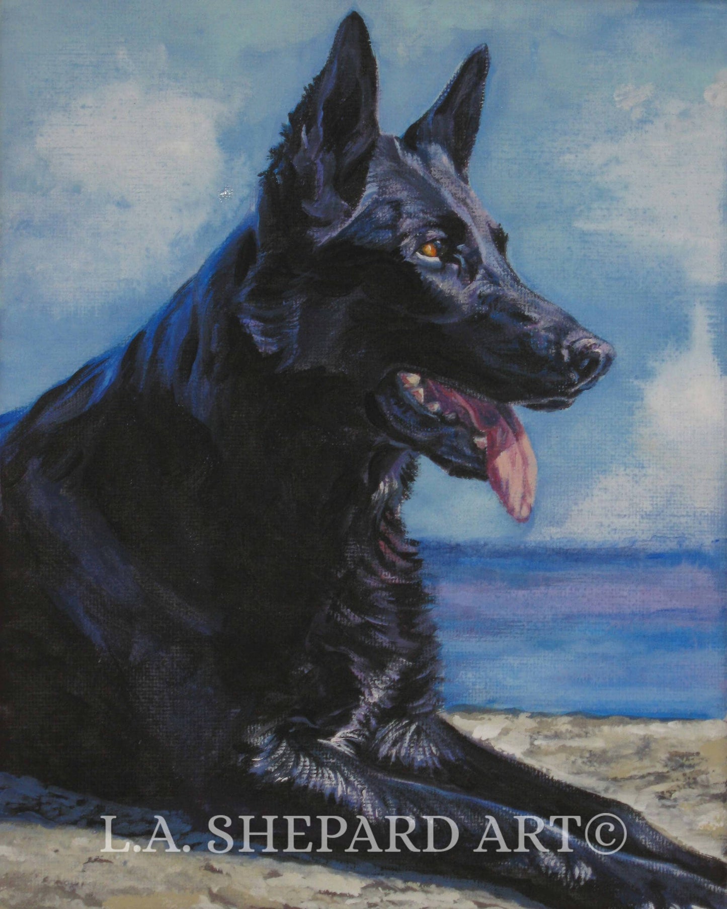 German Shepherd dog art canvas PRINT of LAShepard painting 8x10" GSD PORTRAIT