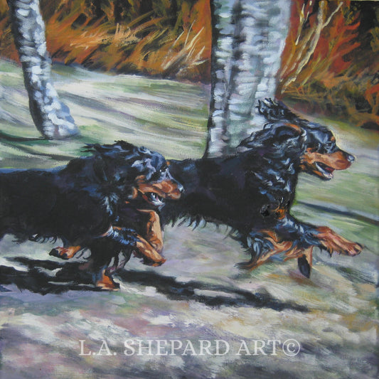 GORDON Setter DOG art PRINT of LAShepard painting 8x8"