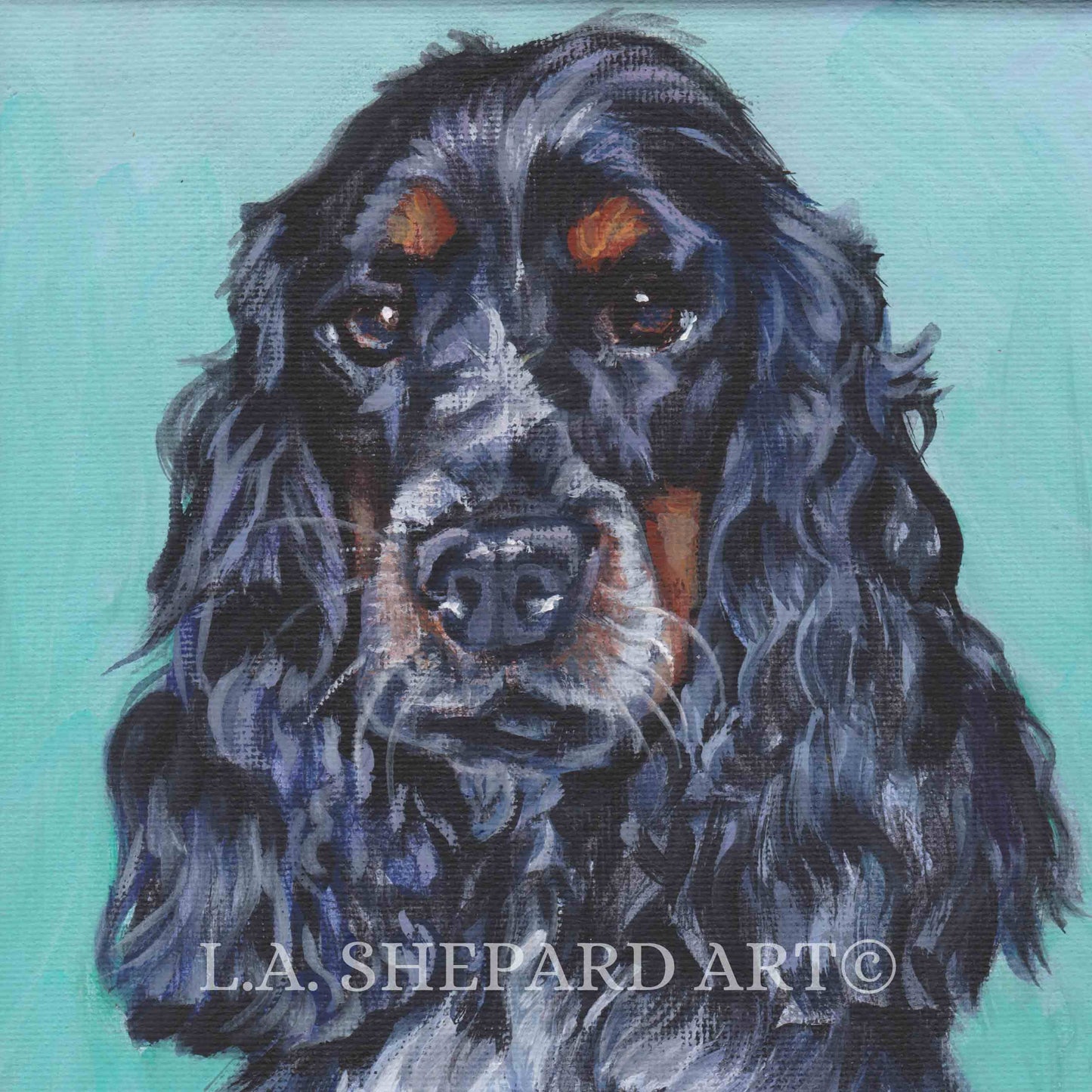 English COCKER SPANIEL dog art portrait Canvas PRINT of LAShepard painting 8x8"