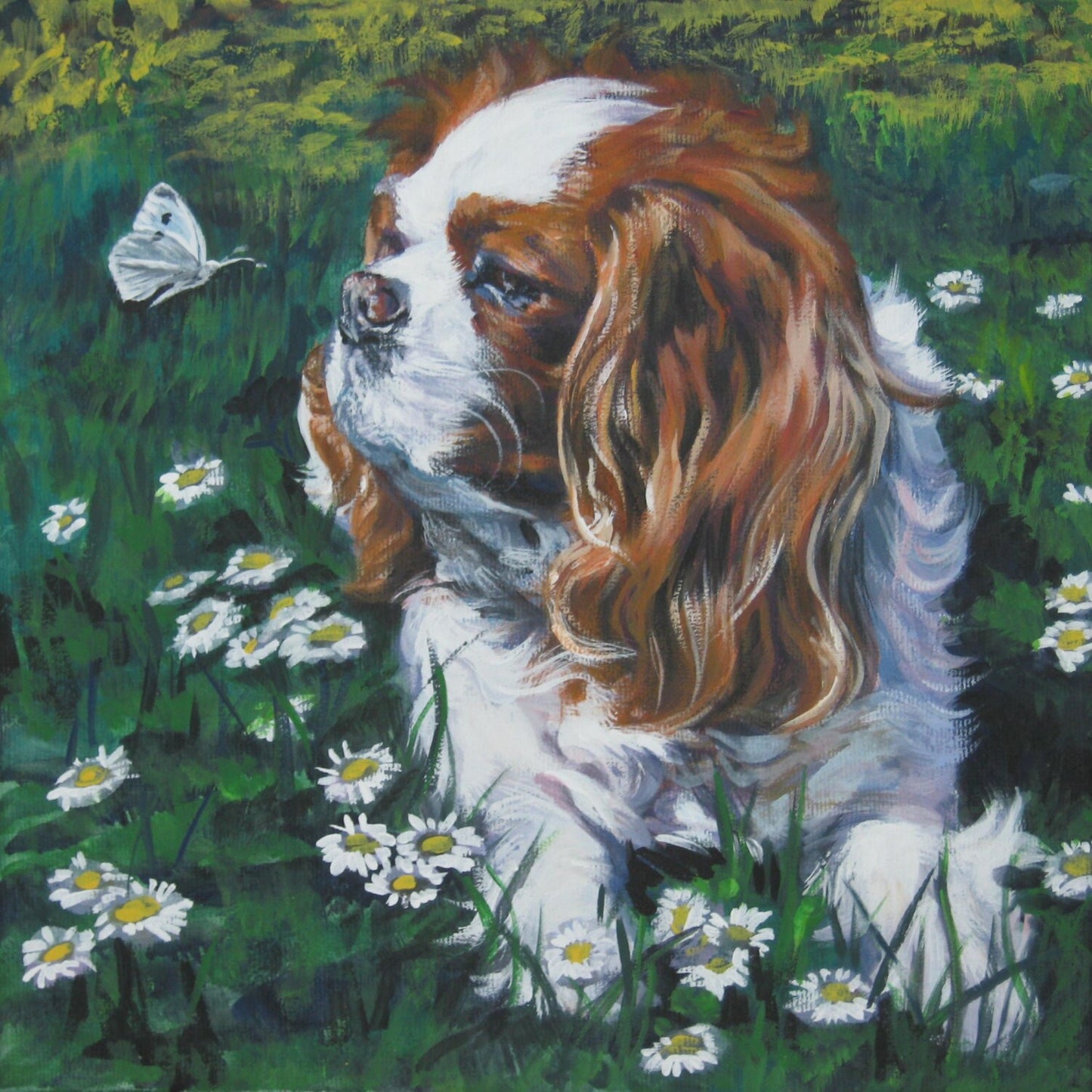 blenheim cavalier king charles spaniel dog art CANVAS print of LA Shepard painting 8x8