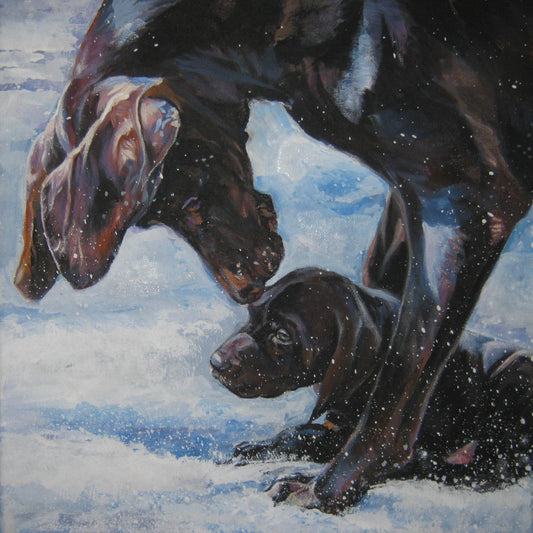 German Shorthaired pointer GSP dog art canvas PRINT of LAShepard painting 12x12"