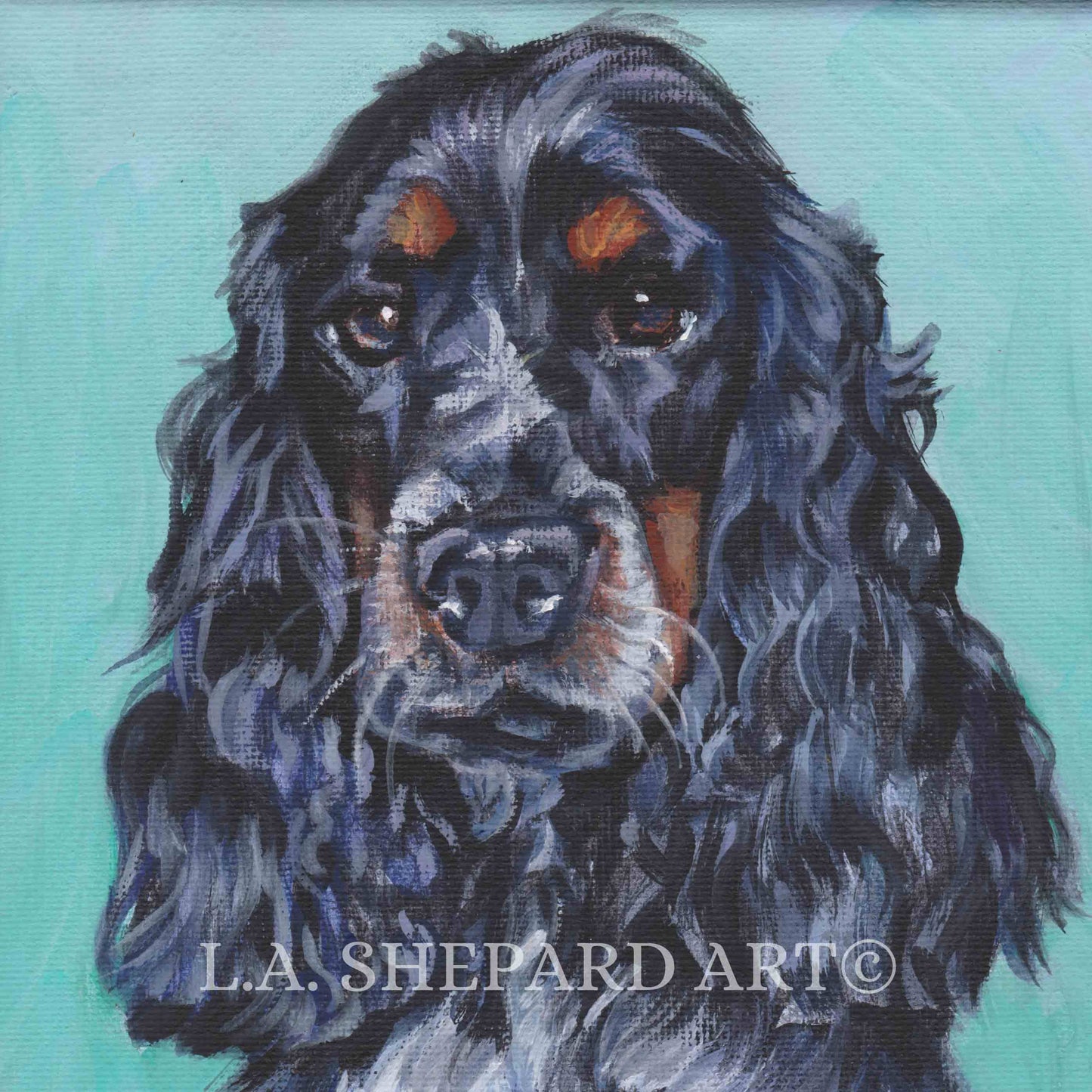 English COCKER SPANIEL dog art portrait Canvas PRINT of LAShepard painting 12x12"