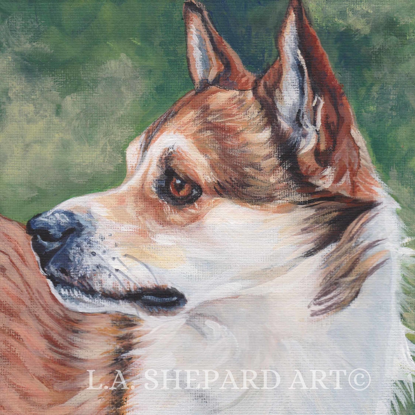 Norwegian LUNDEHUND dog art PORTRAIT print of LA Shepard painting 8x8"
