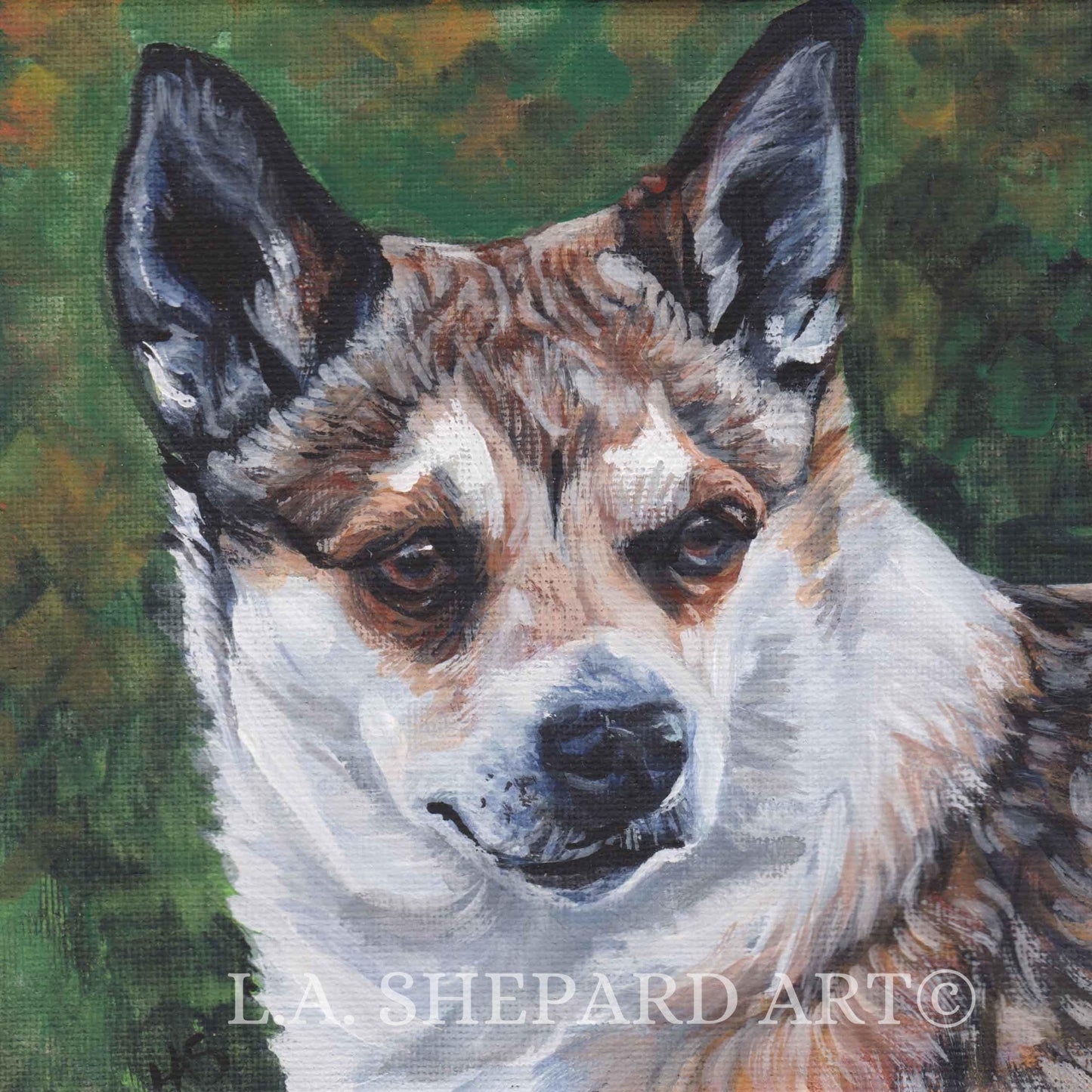 Norwegian LUNDEHUND dog art PORTRAIT print of LA Shepard painting 8x8"