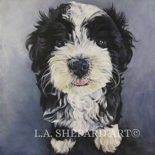 HAVANESE dog portrait art canvas PRINT of LAShepard painting 8x8"