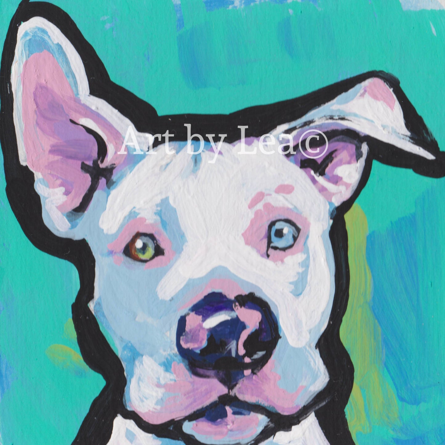 pitbull pit bull terrier print of pop art dog painting bright colors 8x8" rescue me