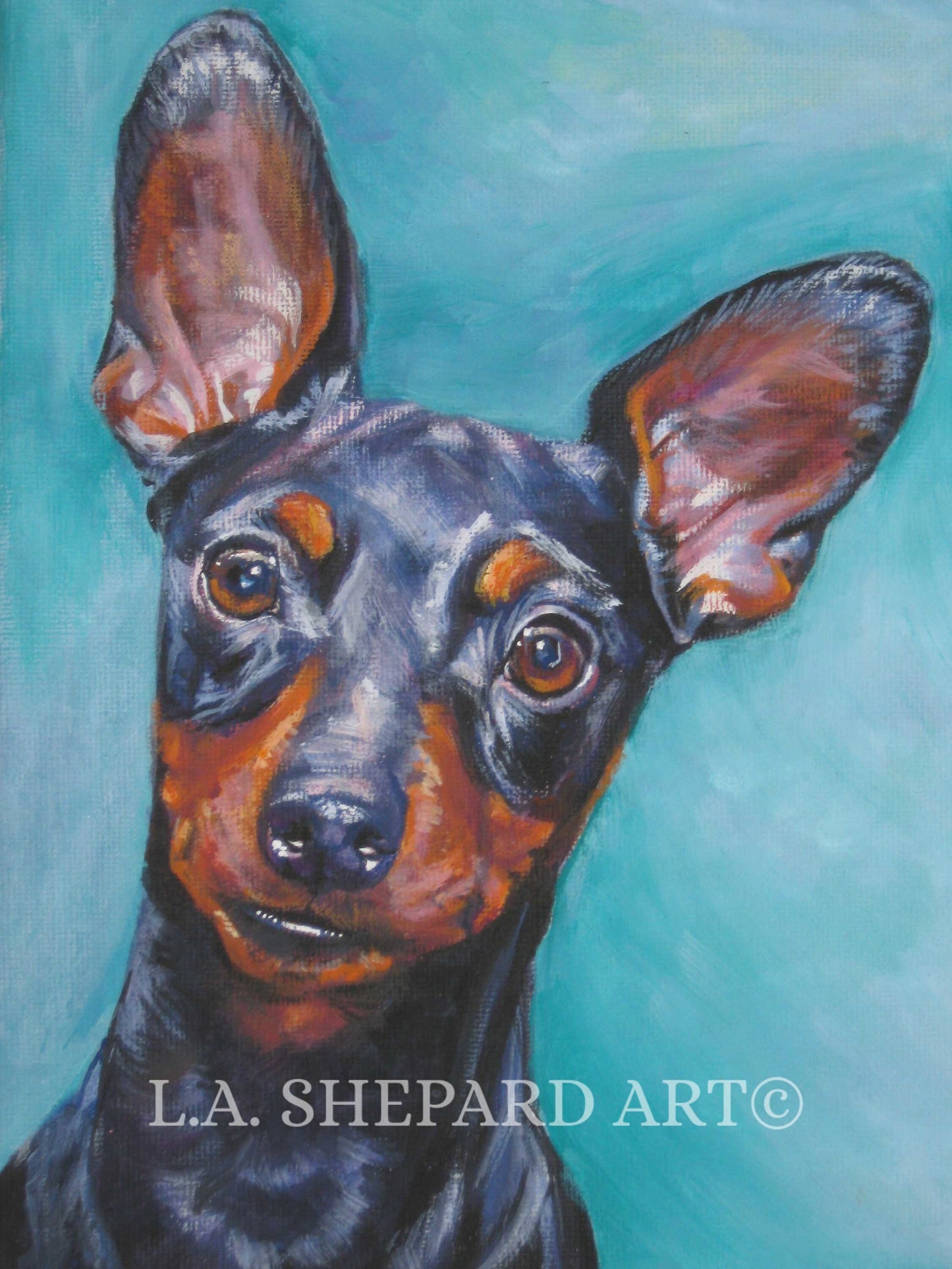 MINIATURE PINSCHER dog portrait art print of LA Shepard painting 8x10"