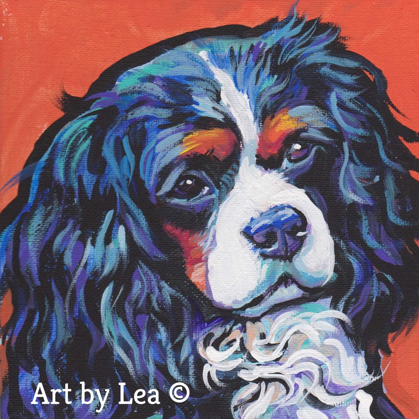 Cavalier King Charles Spaniel portrait Dog art print of modern art pop art painting bright colors 8x8"