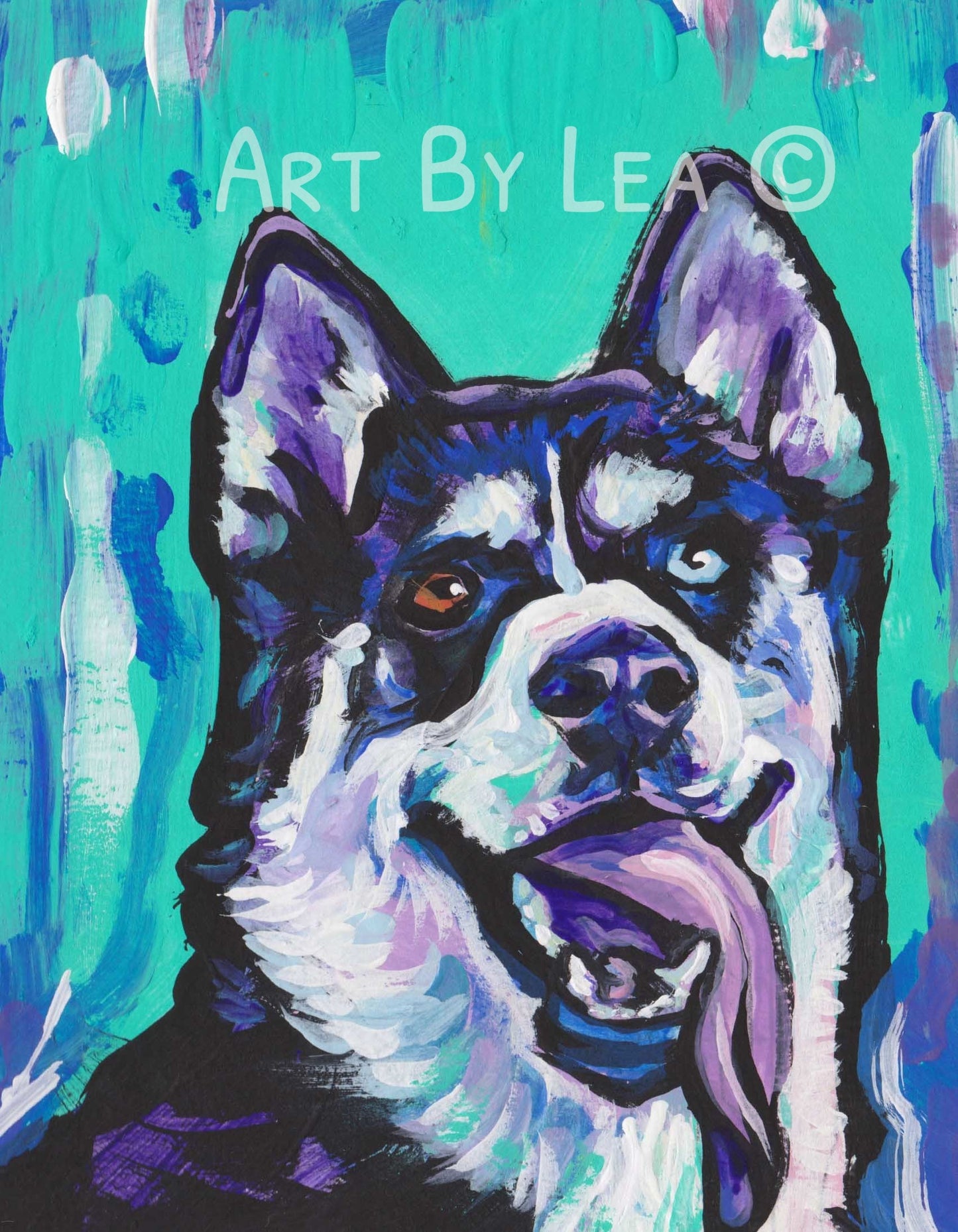 fun SIBERIAN HUSKY pop art print bright colorful dog portrait art 8.5x11"
