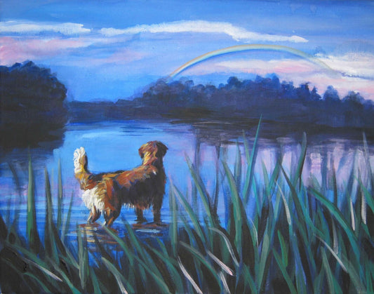 golden retriever dog art print of LA Shepard painting 11x14 rainbow bridge