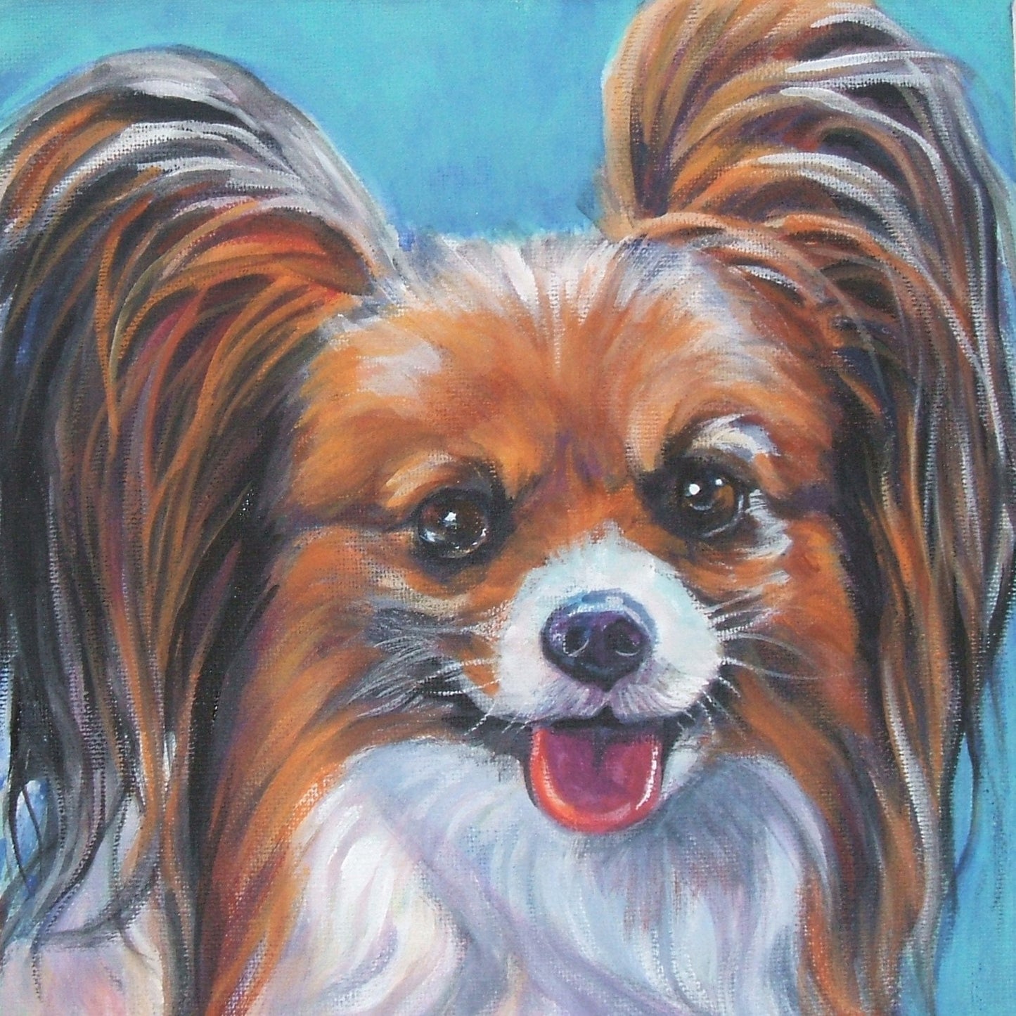 Papillon portrait CANVAS print of LA Shepard painting 8x8 dog art