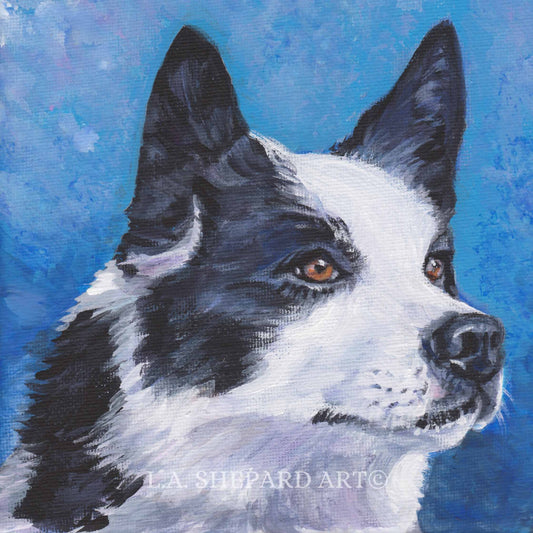 Karelian Bear DOG art portrait canvas PRINT LAShepard painting 8x8" finnish KBD