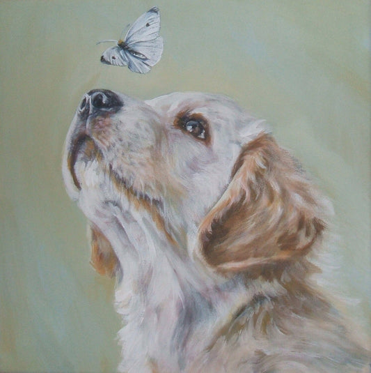 Golden Retriever puppy dog art portrait CANVAS print of L.A.SHEPARD painting 8x8 inch