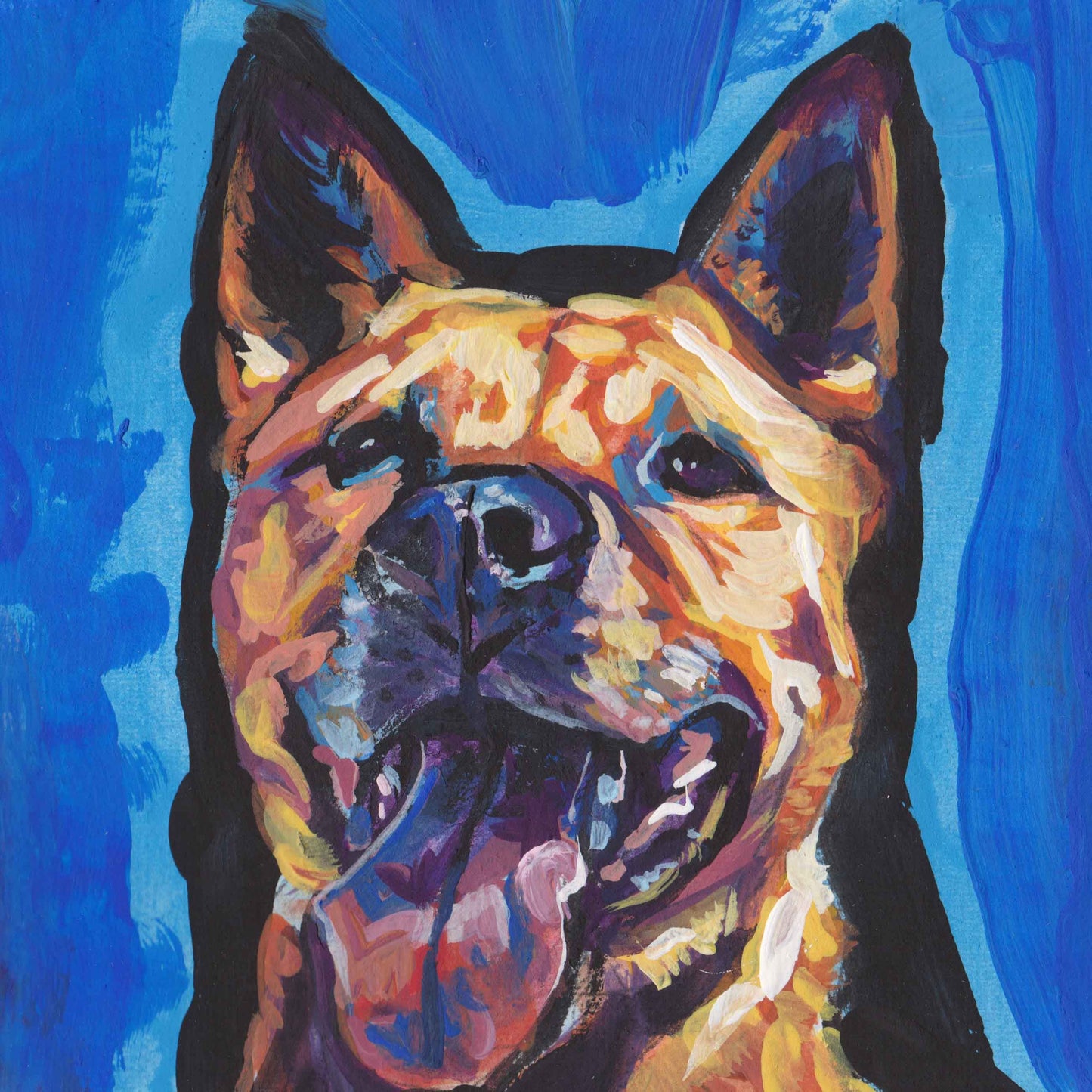 PITCHOW art print of pop art dog painting bright colors 8x8" pitbull chow mix