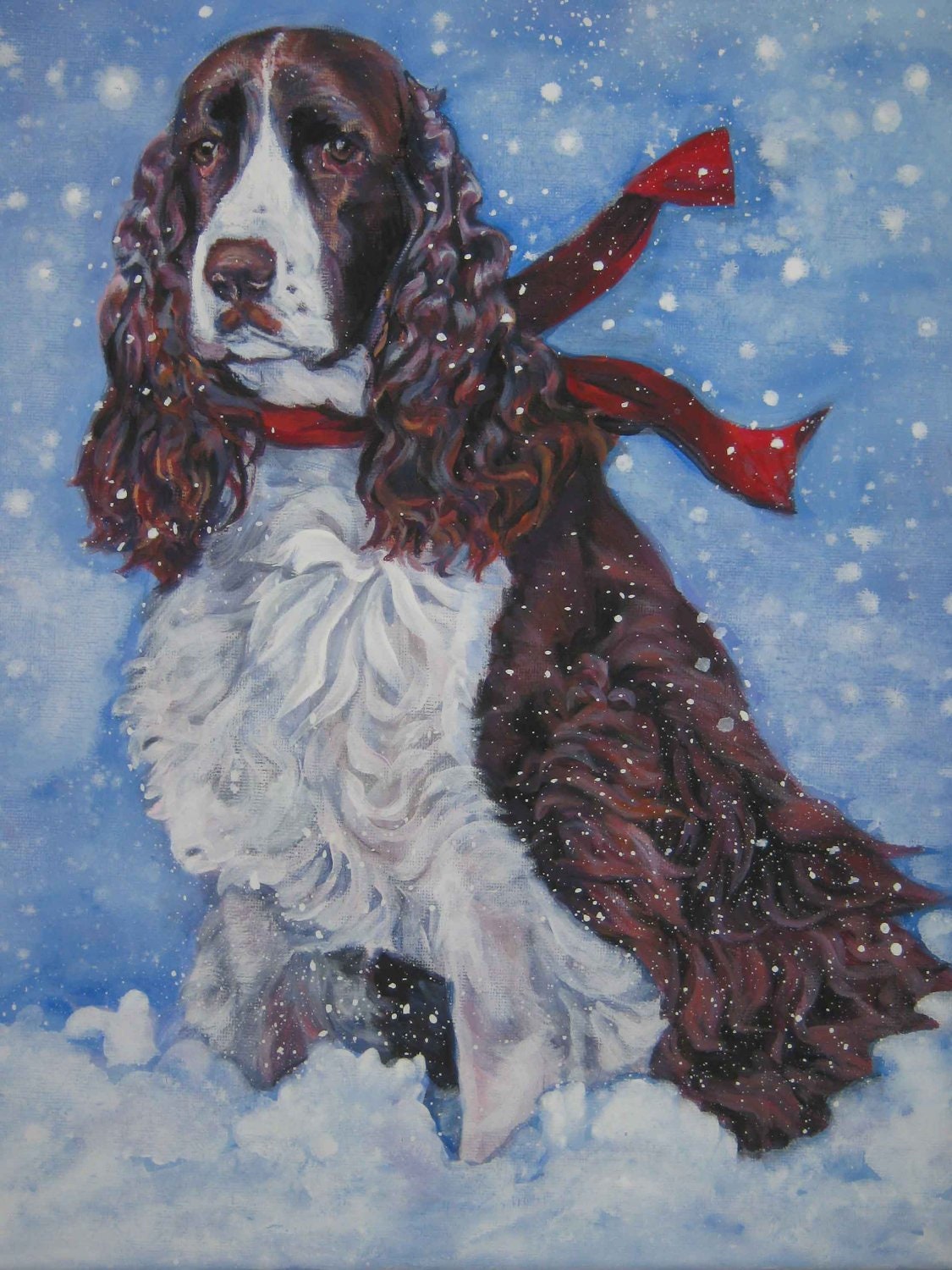 English Springer Spaniel dog art print of LAShepard painting 12x16 xmas