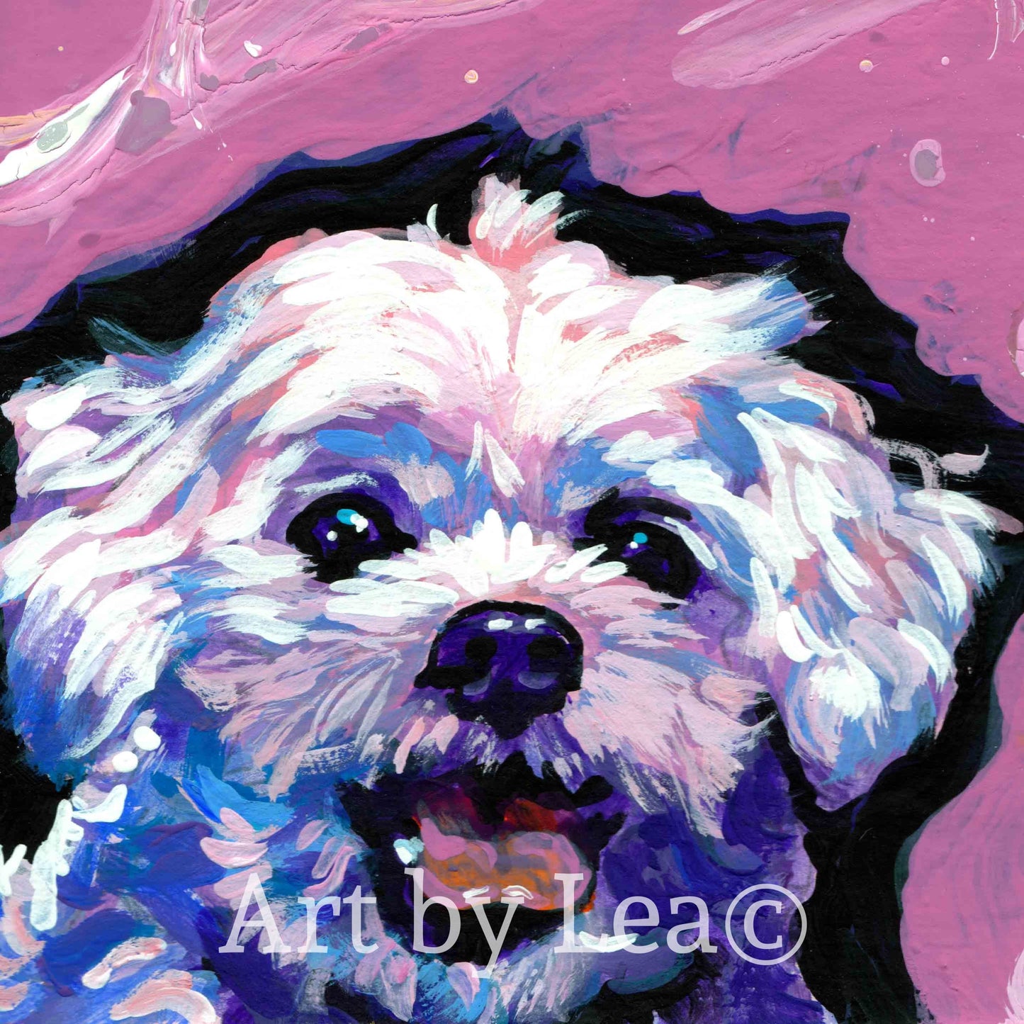 Maltese dog portrait art print of pop art painting bright colors 8x8"