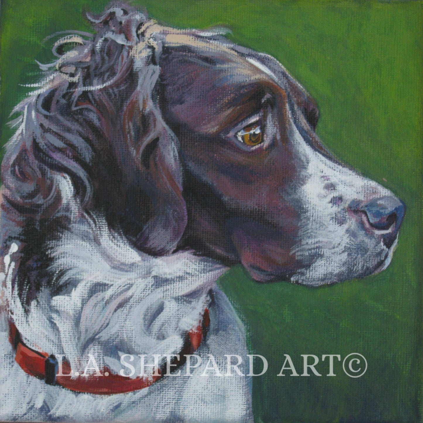 BRITTANY SPANIEL dog portrait ART canvas print of LAShepard painting 8x8