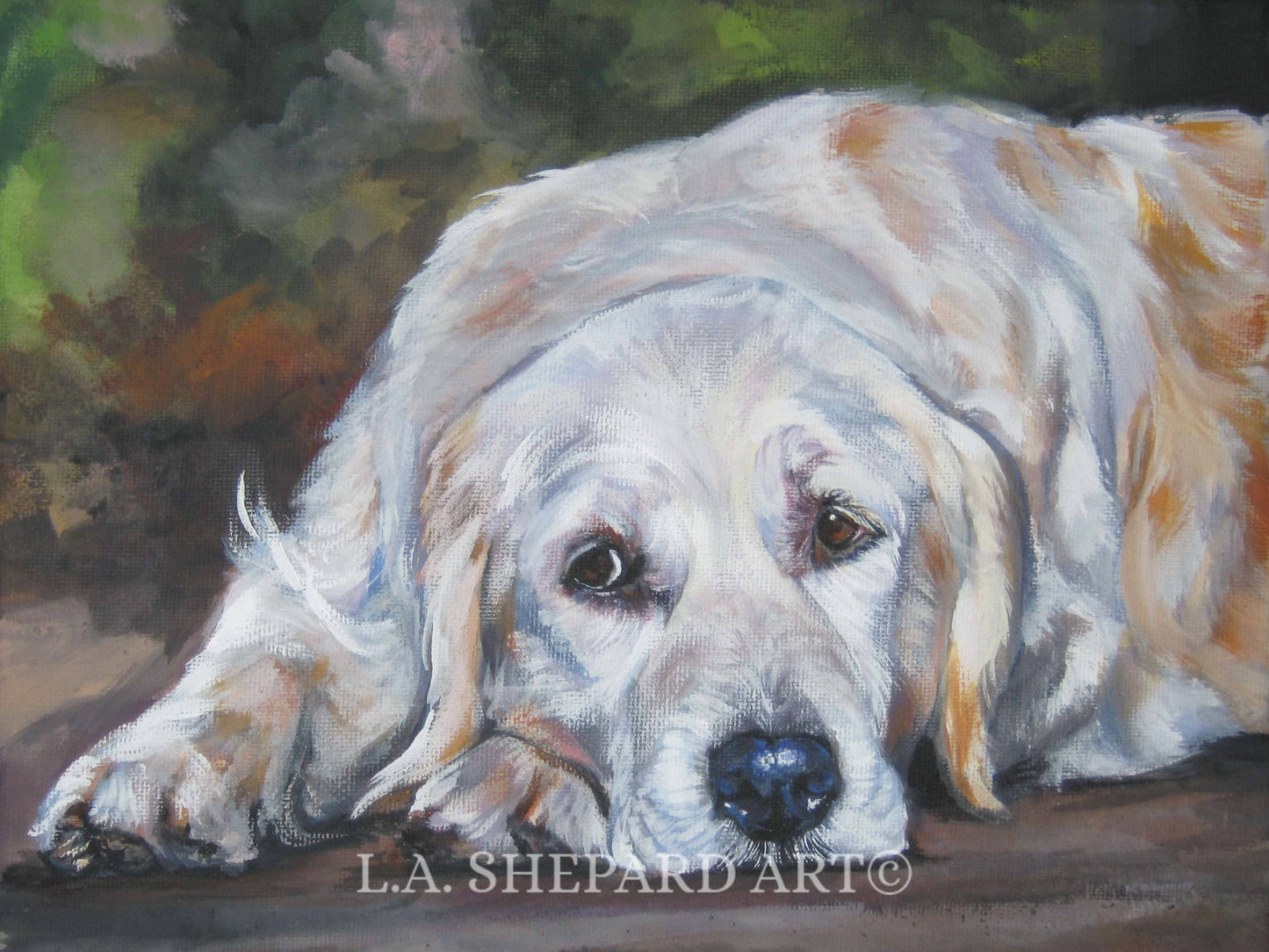 GOLDEN RETRIEVER dog art portrait canvas PRINT of LAShepard painting 12x16