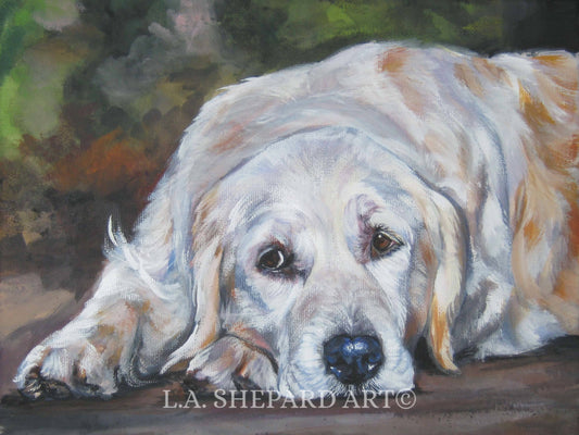 GOLDEN RETRIEVER dog art portrait canvas PRINT of LAShepard painting 12x16