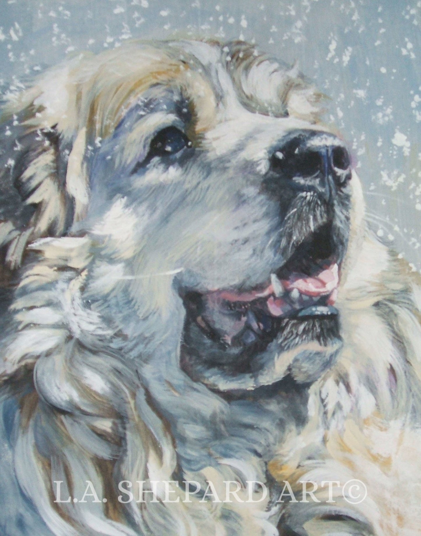 Great PYRENEES dog art portrait canvas PRINT of LA Shepard painting 11x14
