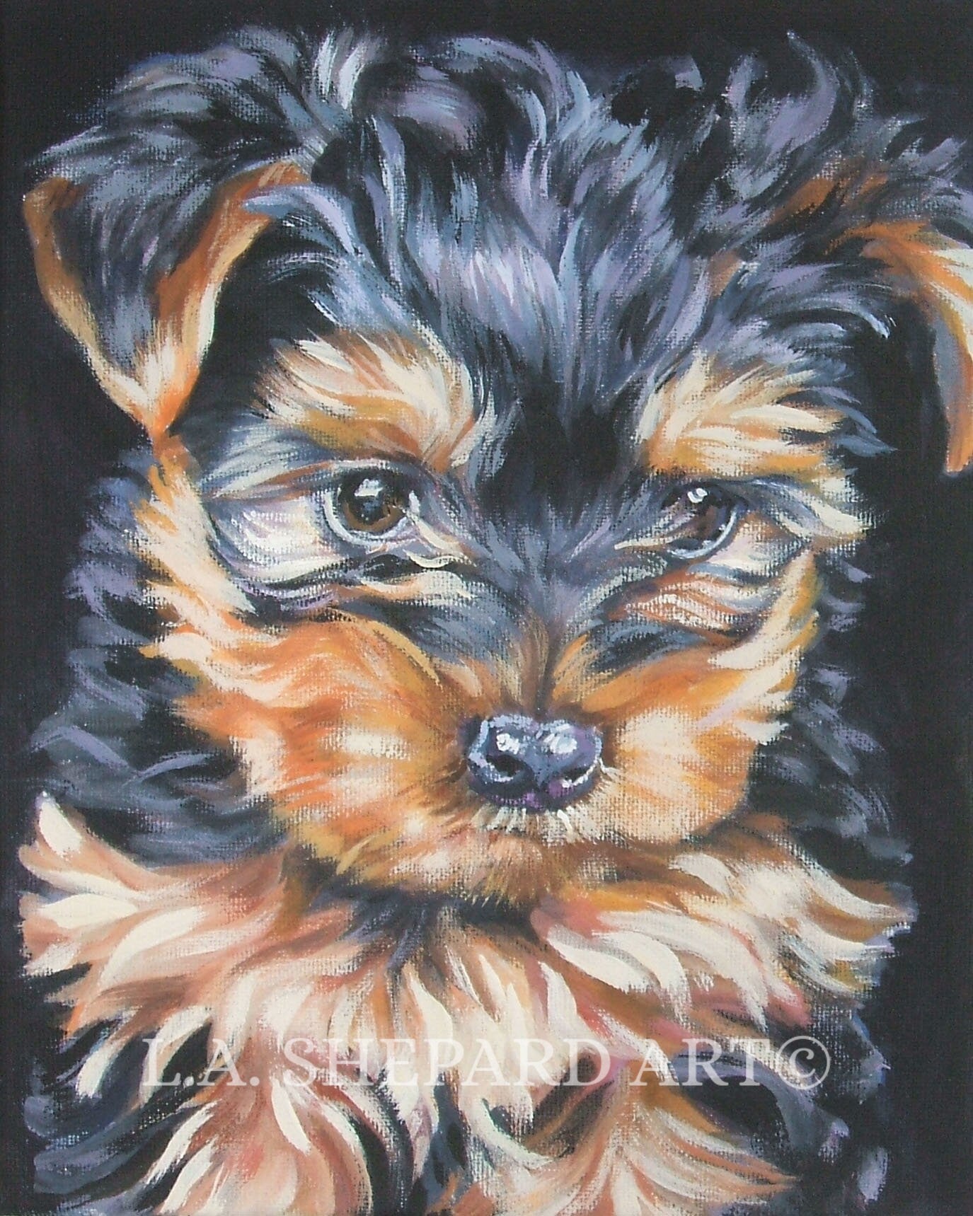 Yorkshire Terrier YORKIE dog art portrait canvas PRINT of LA Shepard painting 8x10