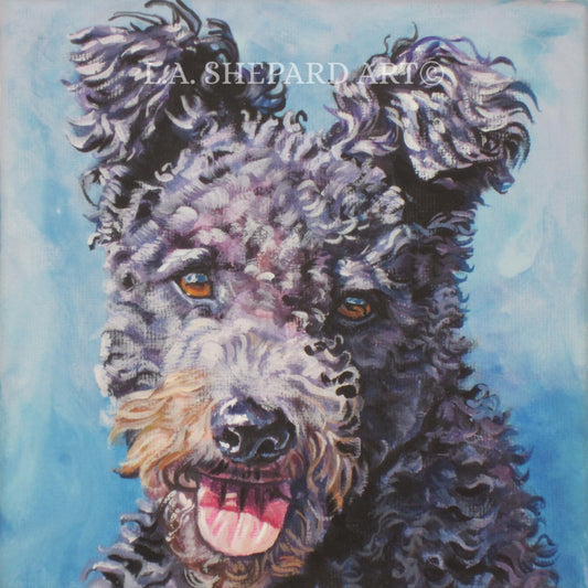 Hungarian PUMI Dog art portrait canvas PRINT of LA Shepard painting 12x12