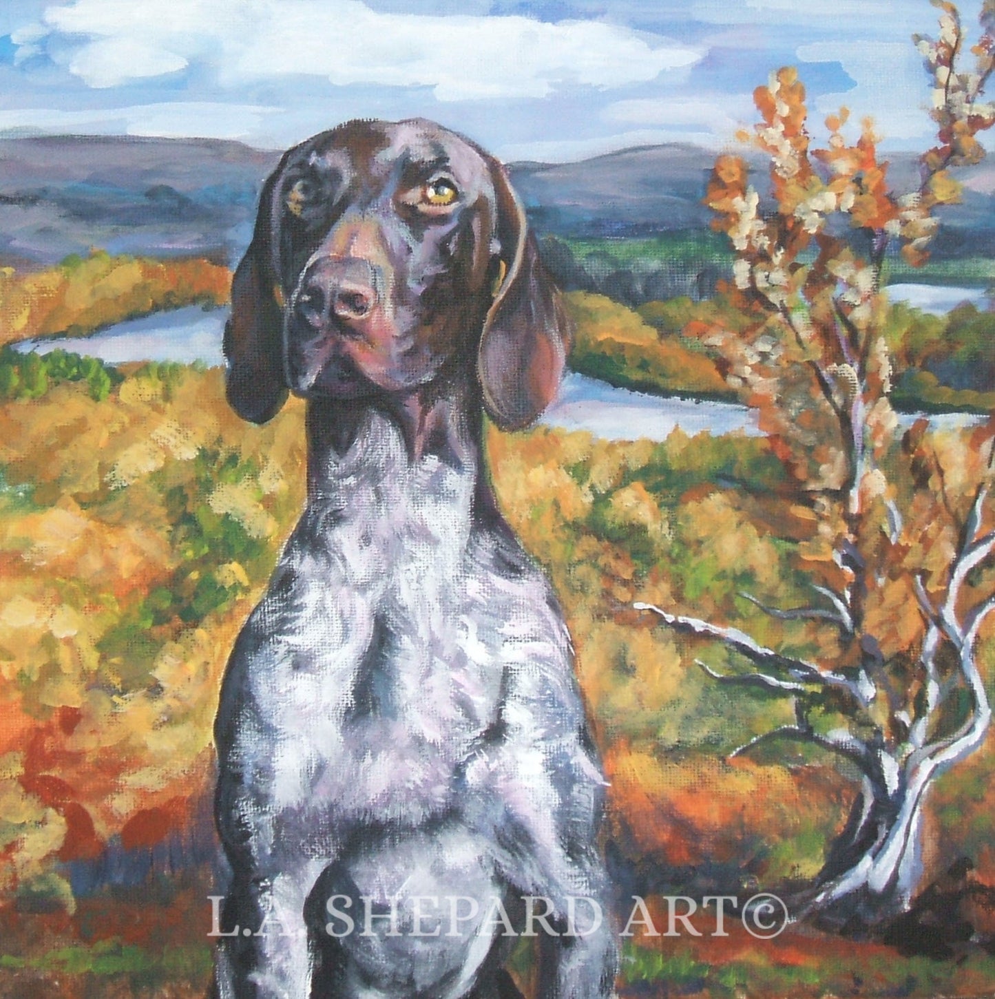 German Shorthaired POINTER gsp dog ART canvas PRINT of LAShepard painting 12x12"