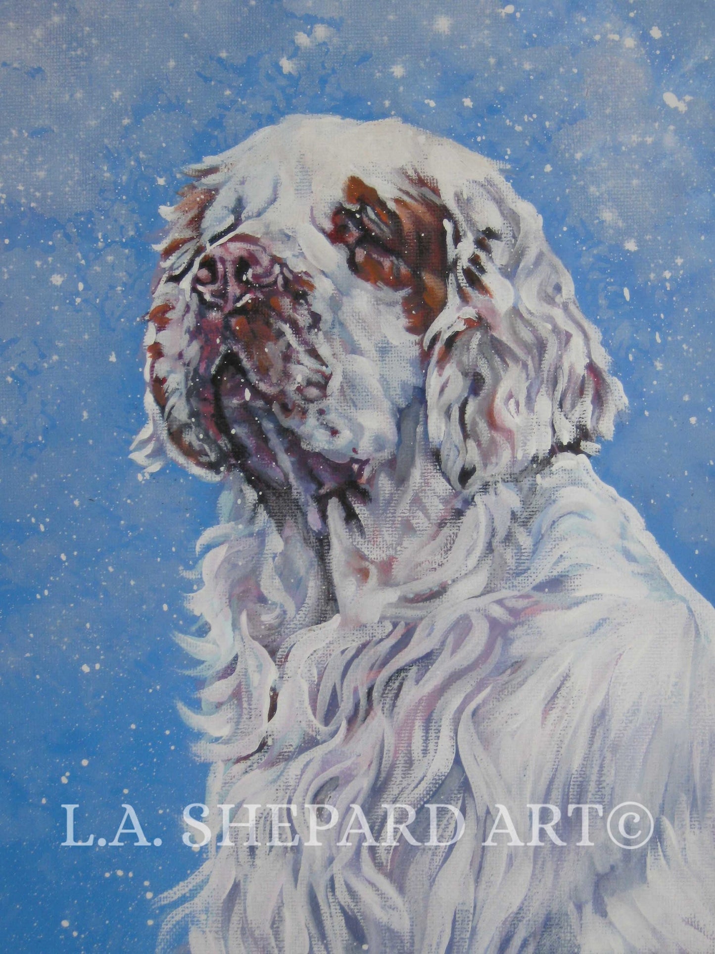 CLUMBER SPANIEL dog art portrait PRINT of LAShepard painting 8x10