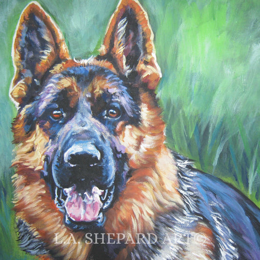 German Shepherd DOG art portrait canvas PRINT of LAShepard painting 12x12" GSD