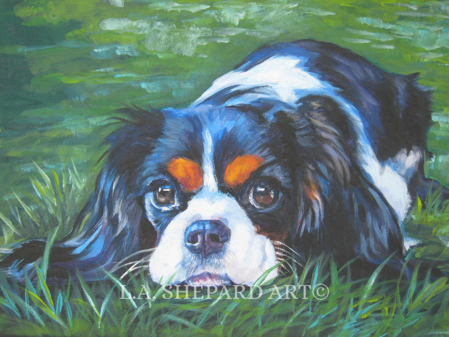 Cavalier King Charles Spaniel DOG PORTRAIT art canvas PRINT by LAShepard painting 8x10"