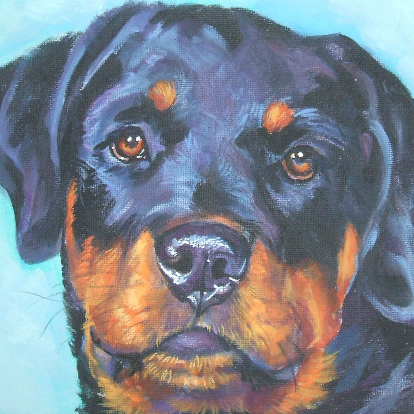 Rottweiler dog art CANVAS print of LA Shepard painting 12x12 portrait