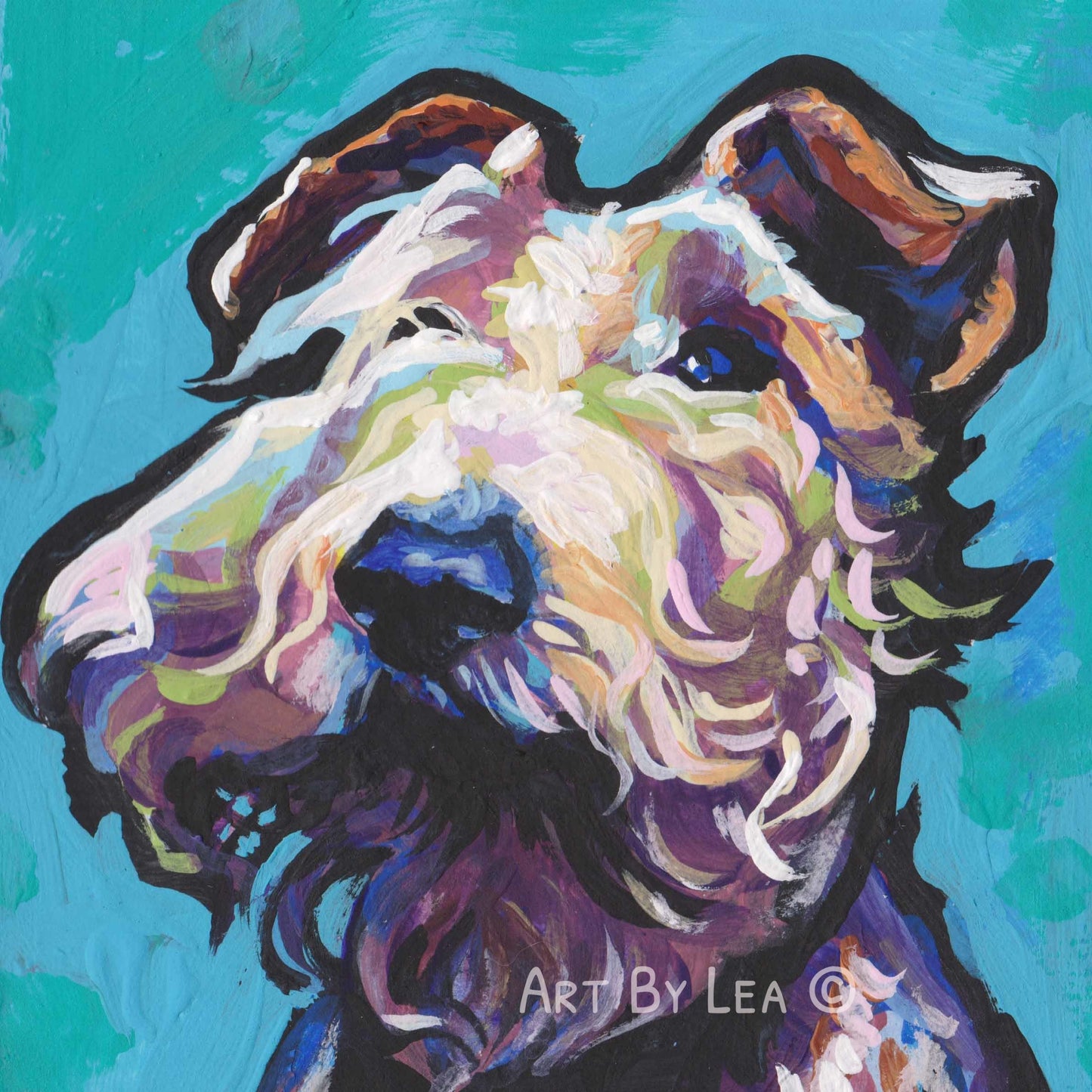 Wire Hair Fox Terrier dog art portrait PRINT from a pop art painting 8x8"