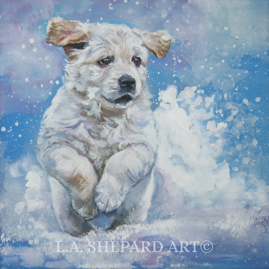 GOLDEN RETRIEVER puppy dog art canvas PRINT of LAShepard painting 8x8