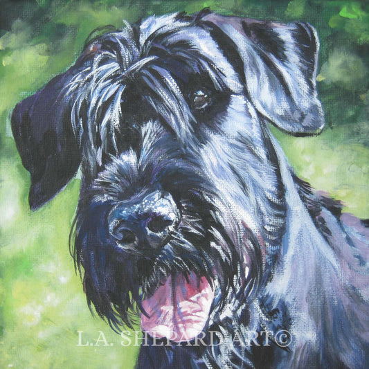 Giant SCHNAUZER dog art portrait canvas PRINT of LA Shepard painting 8x8