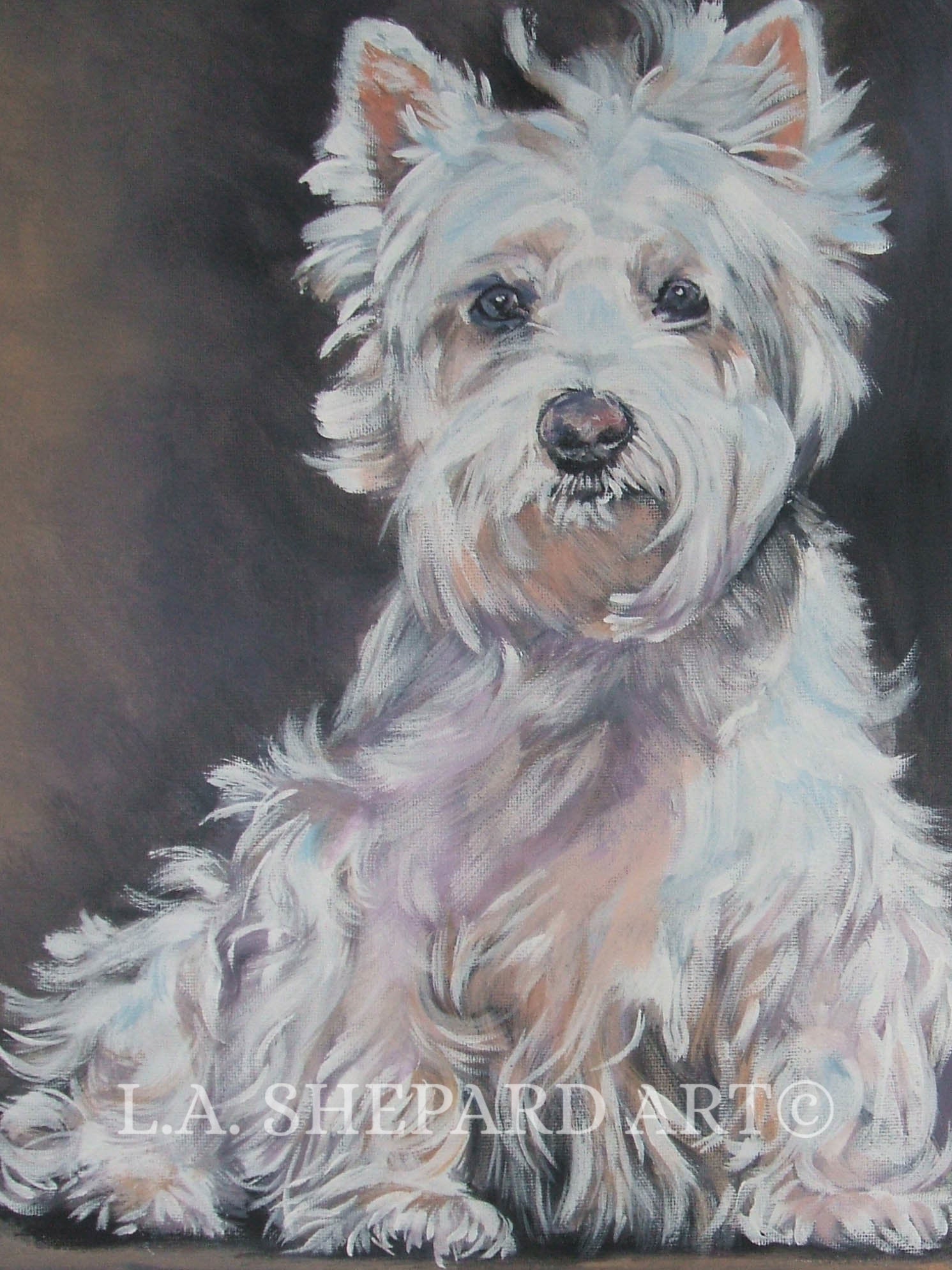 west Highland Terrier westie dog art print of LA Shepard painting 12x16