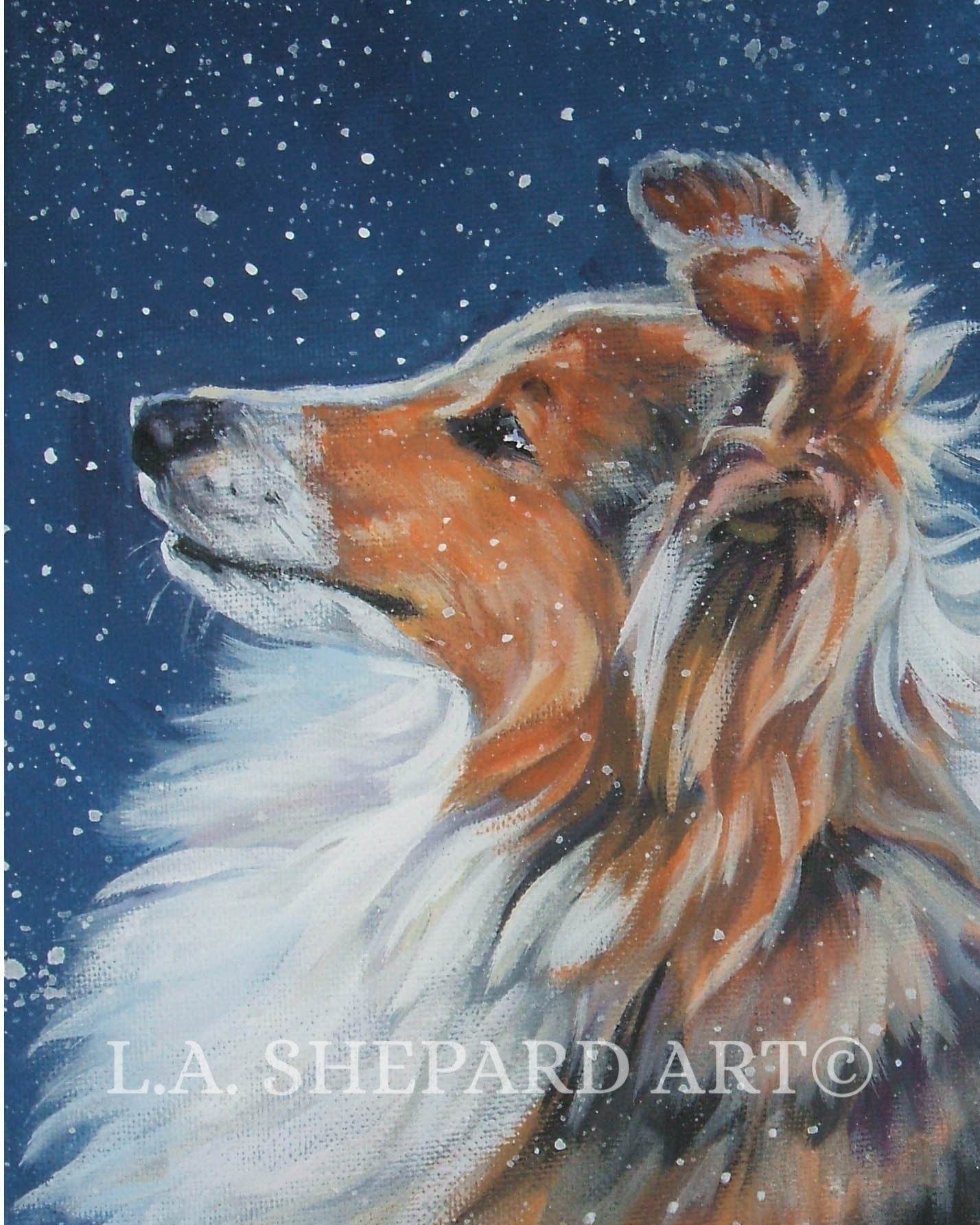 Shetland Sheepdog SHELTIE dog art portrait canvas PRINT of LA Shepard painting 8x10