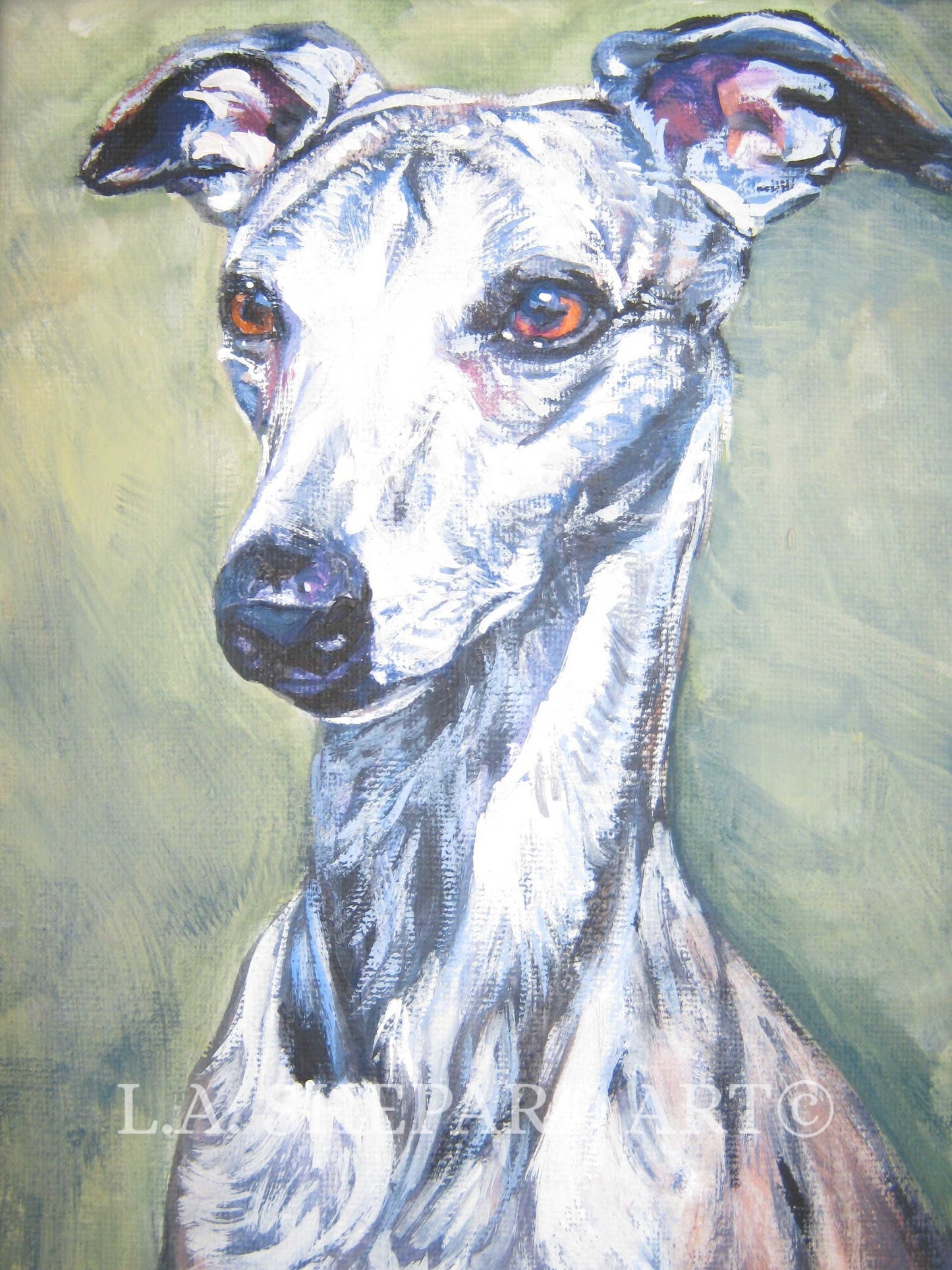 WHIPPET dog ART portrait canvas PRINT of LAShepard painting 8x10