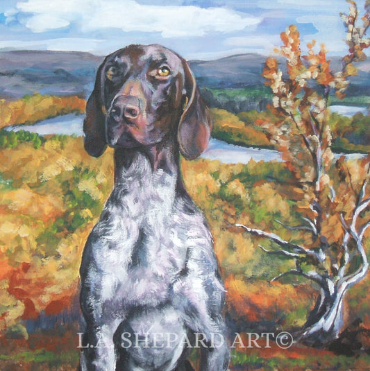 German Shorthaired POINTER GSP dog art canvas PRINT of LaShepard painting 8x8