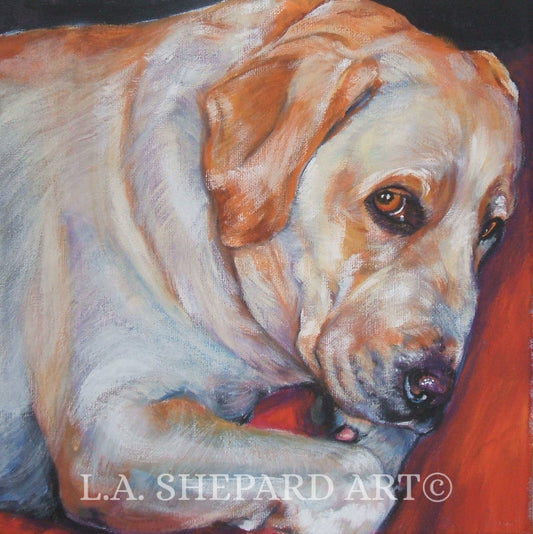 Labrador Retriever YELLOW LAB dog art PRINT of LAShepard painting 8x8