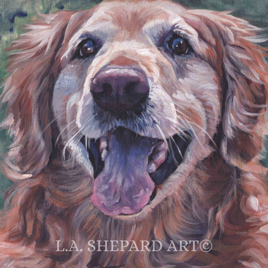 GOLDEN RETRIEVER dog portrait art PRINT of LAShepard painting 12x12"